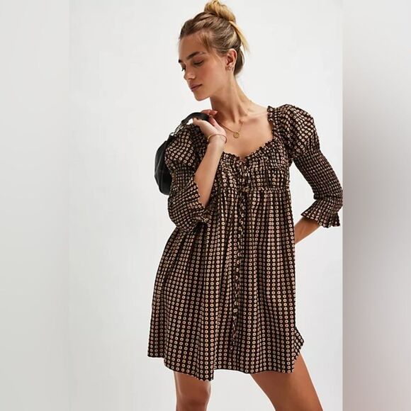 Free People Star Dip Mini Dress Printed Black Combo XL - Picture 3 of 6